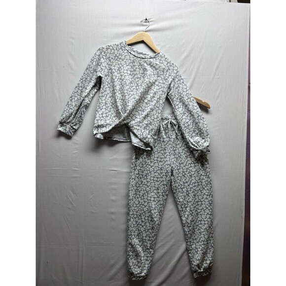 Amy Byer Girls Large 14 Twist Front White Cheetah Print Fleece Lounge Set - Picture 1 of 12